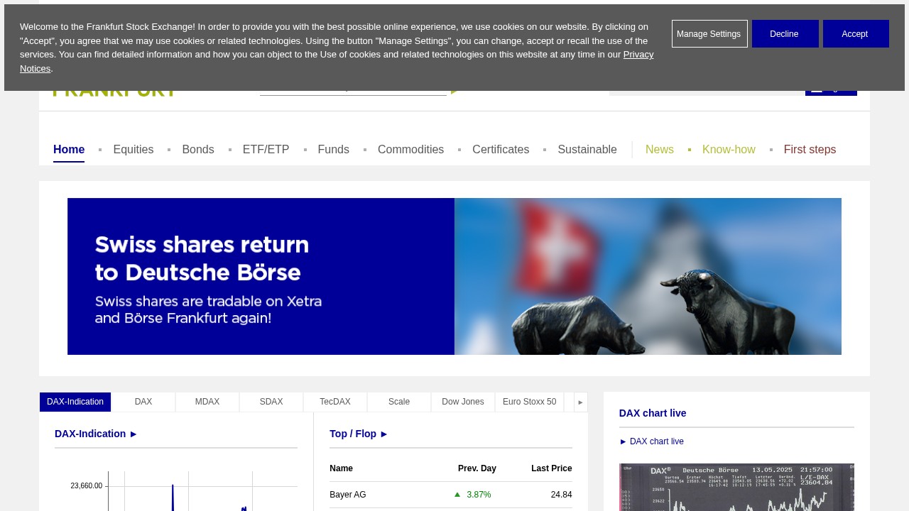 Frankfurt Börse website screenshot