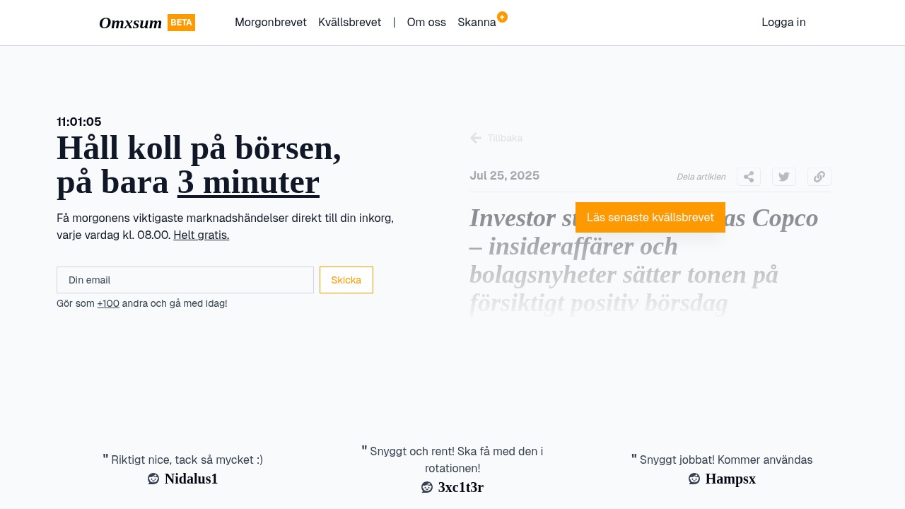 Screenshot of Omxsum website